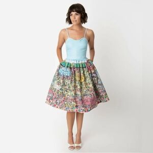 Unique Vintage Where's Waldo Fairground Circus Print Darcy Swing Dress